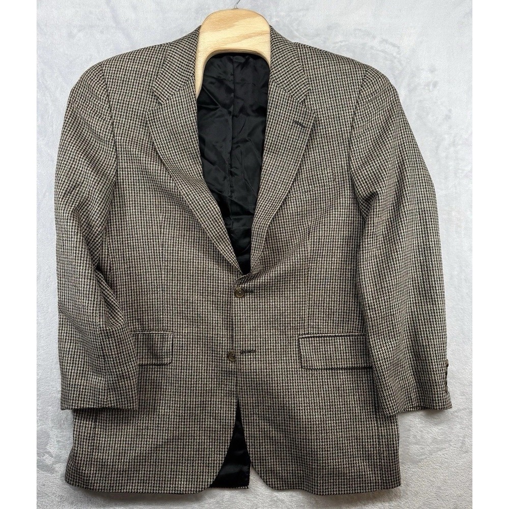 Chaps Ralph Lauren Wool Silk Blend Houndstooth Sport Coat Blazer VTG Men's 42T